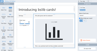 bslib cards shown inside shinyuieditor